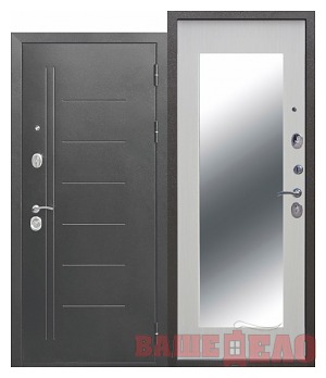 Дверь металлическая входная Ferroni 100 мм Троя Серебро МАКСИ зеркало 860х205