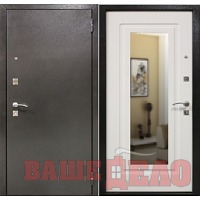 Входная дверь Лига 70 Зеркало Тёмное серебро/Белый ясень 860/960х2050