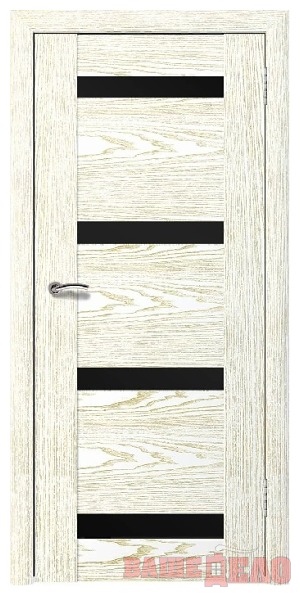 Дверь межкомнатная Шпон Гиада-4 Дуб белый патина золото ДО Лакобель Черная